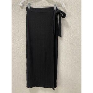 Reformation Jeans Black Ribbed Faux Wrap Midi Skirt Size XS